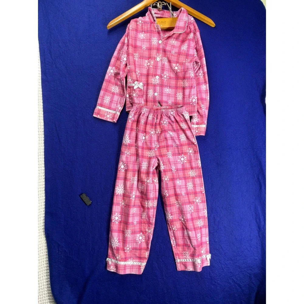 Snowflake Girls Clockwork Pajama Set 6/6X Pink Plaid Fleece Sleepwear